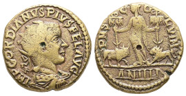 Moesia, Viminacium. Gordian III, AD 241/2. AE. 8.34 g. 22.16 mm.
Obv: IMP GORDIANVS OIVS FEL AVG. radiate, draped and cuirassed bust of Gordian III, r...