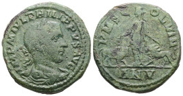 Moesia Superior, Viminacium. Philip I, AD 243/4. AE. 16.34 g. 29.70 mm.
Obv: IMP M IVL PHILIPPVS AVG. Laureate, draped and cuirassed bust of Philip I,...