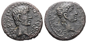 Kings of Thrace, Rhoemetalkes I, circa 11 BC-AD 12. AE. 3.53 g. 18.81 mm.
Obv: ΚΑΙΣΑΡΟΣ ΣΕΒΑΣΤΟΥ. Bare head of Augustus, right.
Rev: ΒΑΣΙΛΕΩΣ ΡΟΙΜΗΤΑΛ...