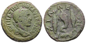 Thrace, Anchialus. Maximinus I Thrax, AD 235-238. AE. 9.70 g. 25.60 mm.
Obv: ΑΥΤ ΜΑΞΙΜΙΝΟϹ ΕΥϹΕΒ ΑΥΓ. Laureate head of Maximinus, right.
Rev: ΑΓΧΙΑΛΕΩ...