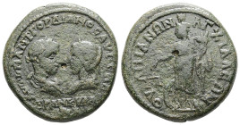 Thrace, Anchialus. Gordian III, with Tranquillina, AD 238-244. AE. 13.40 g. 26.66 mm.
Obv: ΑΥΤ Κ Μ ΑΝΤ ΓΟΡΔΙΑΝΟϹ ΑΥΓ ϹΑΒ ΤΡΑΝΚΥΛΛΙΝΑ. Confronted busts...