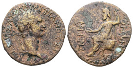 Thrace, Perinthus. Domitian, AD 81-96. AE. 8.09 g. 26.81 mm.
Obv: ΑΥΤΟΚ ΚΑΙΣΑΡ ΔΟΜΙΤΙΑΝΟΣ ΣΕΒ. Laureate head of Domitian, right.
Rev: ΠΕΡΙΝΘΙΩΝ. Zeus ...
