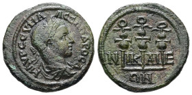 Bithynia, Nicaea. Severus Alexander, AD 222-235. AE. 3.90 g. 20.76 mm.
Obv: Μ ΑΥΡ ϹΕΥΗ ΑΛΕΞΑΝΔΡΟϹ ΑΥ. Laureate head of Severus Alexander, right.
Rev: ...