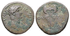 Lydia, Thyateira. Nero, AD 54-68. AE. 2.60 g. 17.04 mm.
Obv: ΝƐΡΩΝ ΚΛΑΥΔΙΟϹ ΚΑΙϹΑΡ ϹƐΒΑ. Draped bust of Nero, right.
Rev: ΘΥΑΤƐΙΡΗΝΩΝ. Labrys.
Ref: RP...
