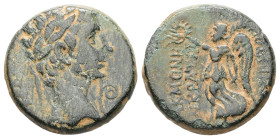 Phrygia, Acmoneia. Augustus, 27 BC-AD 14. AE. 4.99 g. 17.98 mm. Krates, son of Menokritos, magistrate.
Obv: [ΣΕΒΑΣΤΟΣ]. Laureate head of Augustus, rig...