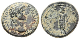 Phrygia, Aezanis. Claudius, AD 41-54. AE. 4.93 g. 19.94 mm. Claudius Hierax, magistrate.
Obv: ΚΛΑΥΔΙΟΝ ΚΑΙϹΑΡΑ ΑΙΖΑΝΙΤΑΙ. Laureate head of Claudius, r...