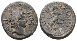 Phrygia, Traianopolis. Time of the Antonines, AD 138-192. AE. 5.00 g. 19.61 mm.
Obv: ΔΗΜΟϹ. Head of Demos, right.
Rev: ΤΡΑΙΑΝΟΠΟΛΙΤΩΝ. Cybele seated l...