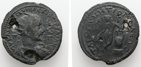 Cilicia, Tarsus. Trajan Decius, AD 249-251. AE. 22.58 g. 34.99 mm.
Obv: ΑΥ ΚΑΙ Γ ΜΕϹ ΚΥΙΝ ΔΕΚΙΟϹ ΤΡΑΙΑΝΟϹ, Π Π. Radiate, draped and cuirassed bust of ...