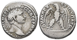 Syria, Antioch. Trajan, AD 103/11. AR, Tetradrachm. 13.98 g. 25.14 mm.
Obv: ΑΥΤΟΚΡ ΚΑΙϹ ΝΕΡ ΤΡΑΙΑΝΟϹ ϹΕΒ ΓΕΡΜ ΔΑΚ. Laureate head of Trajan, right.
Rev...