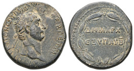 Syria, Antioch. Trajan, AD 98-117. AE. 12.72 g. 25.94 mm.
Obv: ΑΥΤΟΚΡ ΚΑΙϹ ΝΕΡ ΤΡΑΙΑΝΟϹ ϹΕΒ ΓΕΡΜ. Laureate head of Trajan, right.
Rev: ΔΗΜΑΡΧ - ΕΞ ΥΠΑ...