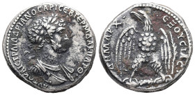 Syria, Antioch. Hadrian, AD 117. AR, Tetradrachm. 12.38 g. 25.28 mm.
Obv: ΑΥΤΟ ΚΑΙϹ ΤΡΑΙ ΑΔΡΙΑΝΟϹ ΑΡΙ ϹΕΒ ΓΕΡΜ ΔΑΚ ΠΑΡΘ. Laureate and cuirassed bust o...