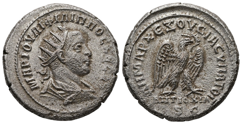 Syria, Antioch. Philip II, AD 247-249. AR, Tetradrachm. 11.53 g. 26.65 mm.
Obv: ...