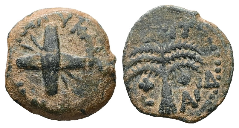 Judaea, Jerusalem. Time of Britannicus as Caesar, AD 54. AE. 3.13 g. 18.28 mm.
O...