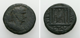 Judaea, Tiberias. Hadrian, AD 117-138. AE. 10.44 g. 23.16 mm.
Obv: Laureate and cuirassed head of Hadrian, right; aegis on shoulder.
Rev: ΤΙΒΕΡ [ΚΛ]ΑΥ...
