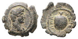 Egypt, Alexandria. Hadrian, AD 117-138. AE, Dichalkon. 1.92 g. 14.81 mm.
Obv: Laureate head of Hadrian, right, drapery on left shoulder.
Rev. ΠΗΛΟΥ, L...