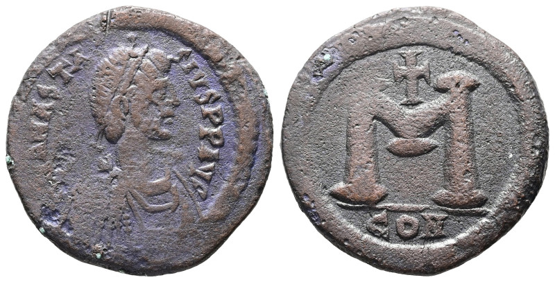 Anastasius I, AD 491-518. AE, Follis. 9.21 g. 25.42 mm. Constantinople.
Rev: DNA...