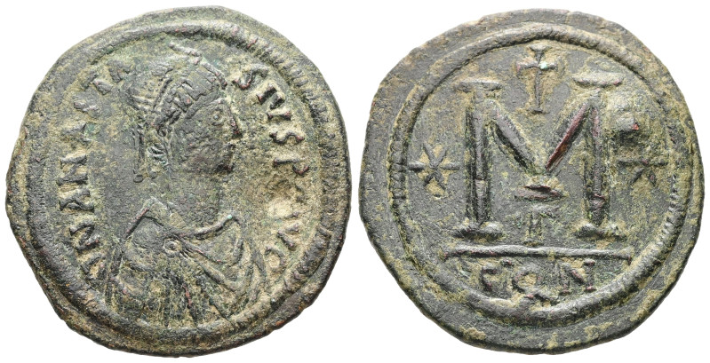 Anastasius, AD 491-518. AE, Follis. 17.84 g. 36.24 mm. Constantinople.
Rev: DNAN...