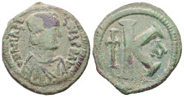 Anastasius I, AD 491-518. AE, Half Follis. 9.91 g. 27.90 mm. Constantinople. 
Obv: D N ANASTASIVS PP AVG. Pearl-diademed, draped, and cuirassed bust r...