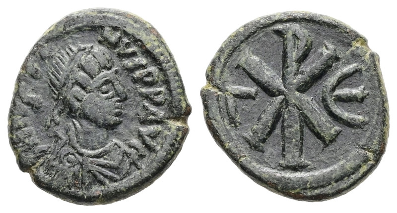 Justin I, AD 518-527. AE, Pentanummium. 2.13 g. 14.23 mm. Constantinople.
Obv: D...