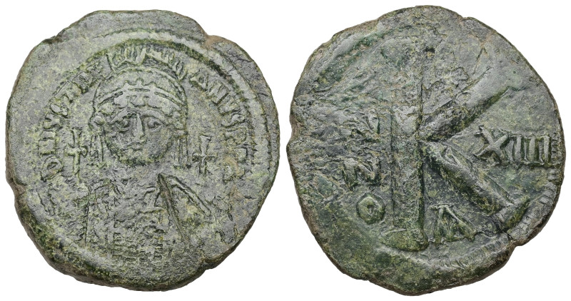 Justinian I, AD 527-565. AE, Half Follis. 9.13 g. 30.08 mm. Uncertain mint.
Obv:...