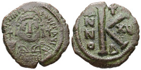 Justinian I, AD 527-565. AE, Half Follis. 9.54 g. 27.74 mm. Uncertain mint.
Obv: DNIVSTINI-ANVSPPAVC. Bust of Justinian I facing with diadem, cuirass,...