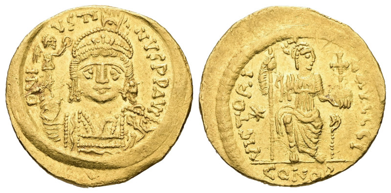 Justin II, AD 565-578. AV, Solidus. 4.50 g. 20.14 mm. Constantinople.
Obv: DNI-...