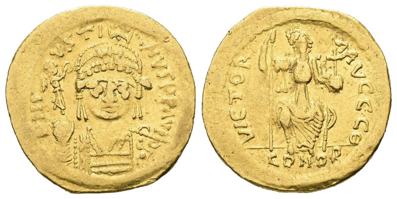 Justin II, AD 565-578. AV, Solidus. 4.41 g. 19.96 mm. Constantinople.
Obv: DNI-V...