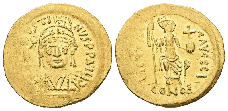 Justin II, AD 565-578. AV, Solidus. 4.50 g. 20.96 mm. Constantinople.
Obv: [DNI]...