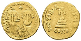 Heraclius with Heraclius Constantine, AD 610-641. AV, Solidus. 4.26 g. 19.60 mm. Constantinople.
Obv: δδ NN hЄRACLIЧS ЄT hЄRA [CONS]T PP AV. To left,...