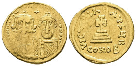 Heraclius with Heraclius Constantine, AD 610-641. AV, Solidus. 4.25 g. 20.09 mm. Constantinople. 
Obv: δδ NN hЄRACLIЧS ЄT [hЄRA CONST] PP AV. To left,...