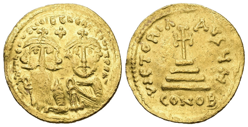 Heraclius with Heraclius Constantine, AD 610-641. AV, Solidus. 4.35 g. 20.79 mm....