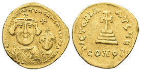 Heraclius and Heraclius Constantine, AD 610-641. AV, Solidus. 4.14 g. 19.81 mm. Constantinople.
Obv: δδ NN ҺЄRACLIЧS ЄT ҺЄRA C[ONST P P AV]. Facing bu...