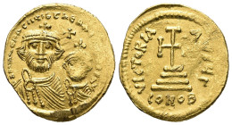 Heraclius and Heraclius Constantine, AD 610-641. AV, Solidus. 4.48 g. 21.02 mm. Constantinople.
Obv: δδ NN ҺЄRACLIЧS [Є]T ҺЄRA CO[NST] P P AV. Facing...