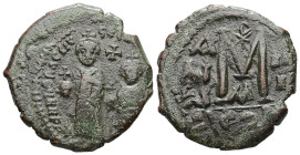 Heraclius and Heraclius Constantine, AD 610-641. AE, Follis. 10.30 g. 28.46 mm. Uncertain mint.
Obv: dd NN hERACLIVS ET hERA CON. Heraclius on left an...