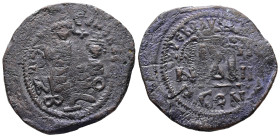 Heraclius and Heraclius Constantine, AD 610-641. AE, Follis. 9.85 g. 33.45 mm.
Obv: Crowned and draped facing busts of Heraclius and Heraclius Constan...
