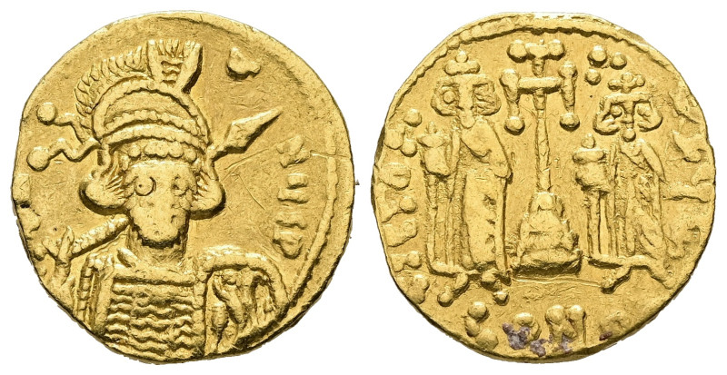 Constantine IV Pogonatus, Heraclius and Tiberius, AD 668-685. AV, Solidus. 4.25 ...