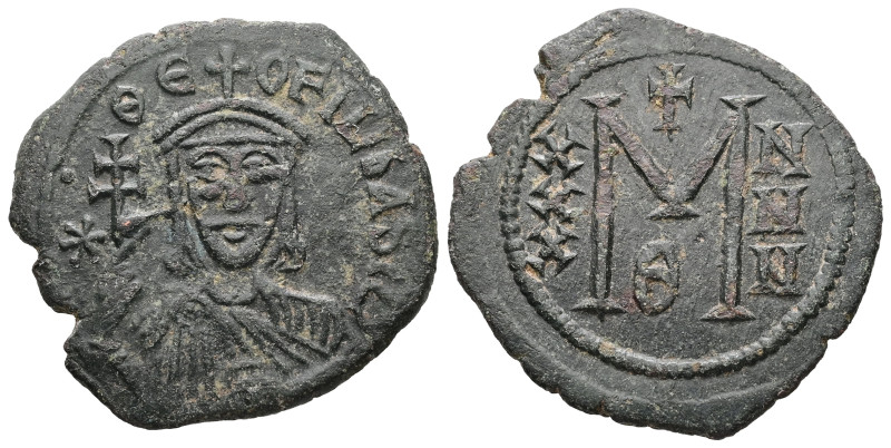 Theophilus, AD 829-842. AE, Follis. 7.20 g. 28.88 mm. Constantinople.
Obv: ✷ΘE-...