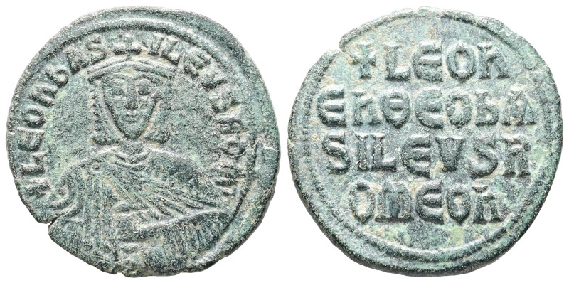 Leo VI the Wise, AD 886-912. AE, Follis. 6.71 g. 27.56 mm. Constantinople.
Obv: ...