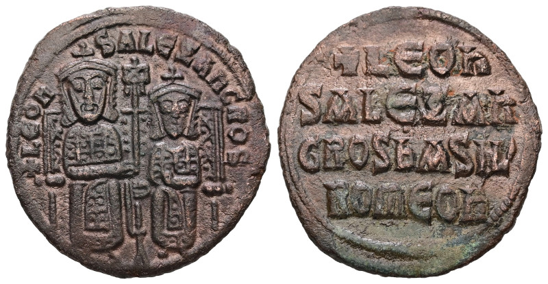 Leo VI the Wise and Alexander, AD 886-912. AE, Follis. 4.47 g. 26.29 mm. Constan...