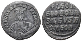 Leo VI the Wise, AD 886-912. AE, Follis. 7.20 g. 27.43 mm. Constantinople.
Obv: + LЄOҺЬAS-ILЄVSROM. Frontal bust of Leo VI with short beard wearing ch...