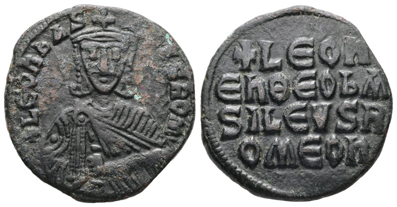 Leo VI the Wise, AD 886-912. AE, Follis. 7.74 g. 25.40 mm. Constantinople.
Obv: ...