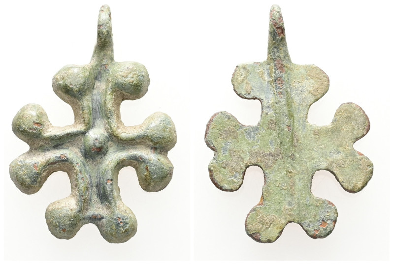 Bronze Cross Pendant. Middle Byzantine, 10thC-12thC.
Cross necklace; bronze; arm...