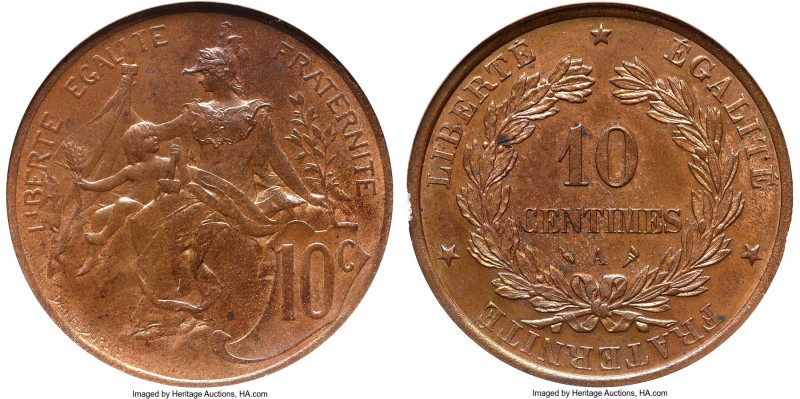 Republic bronze Essai 10 Centimes 1897 MS64 NGC, Maz-2172 (R2). Valuable and elu...