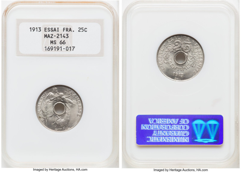 Republic nickel Essai 25 Centimes 1913 MS66 NGC, Maz-2143 (R2). HID09801242017 ©...