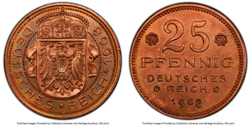 Wilhelm II copper Specimen Pattern 25 Pfennig 1908 SP63 Red and Brown PCGS, Muni...