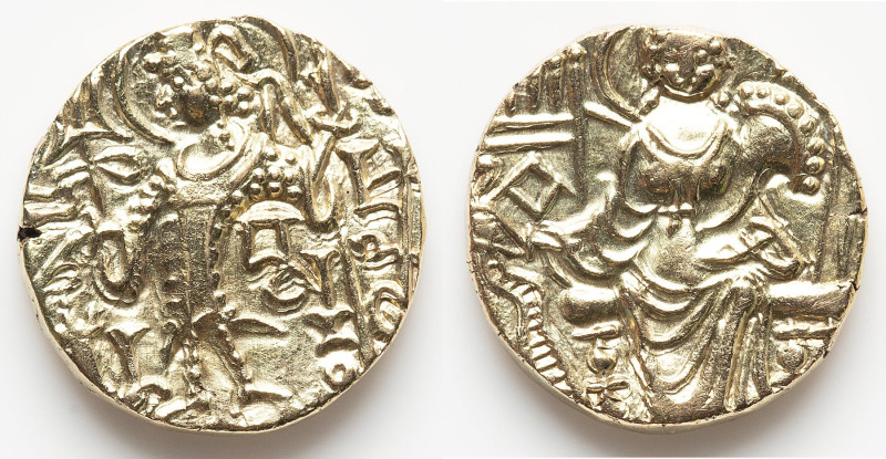 INDIA. Kushan Empire. Kipunada (ca. AD 350/60-380). AV debased dinar (19mm, 7.53...