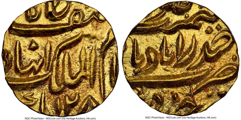 Hyderabad. Afzal Ad-Daula gold 1/4 Mohur ND (AH 1273-1285) MS66 NGC, KM-Y9, Fr-1...