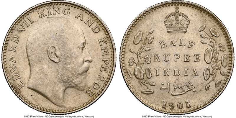 British India. Edward VII 1/2 Rupee 1905-(c) MS61 NGC, Calcutta mint, KM507, S&W...