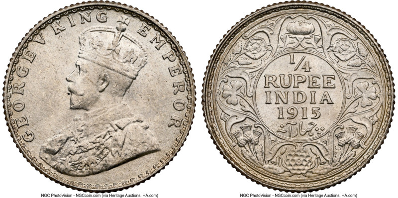 British India. George V 1/4 Rupee 1915-(b) MS63 NGC, Bombay mint, KM518, S&W-8.1...