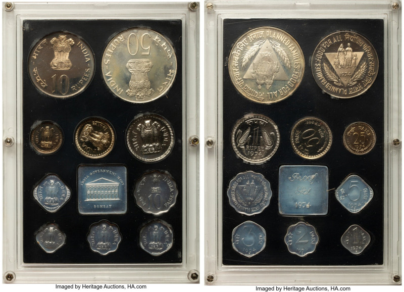 Republic 10-Piece Uncertified Proof Set 1974-B UNC, Bombay mint, KM-PS15. Accomp...